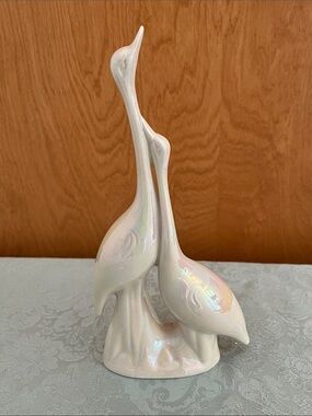 Vintage Capodimonte Italy Iridescent Porcelain Crane , Herons Figurine 8.5"